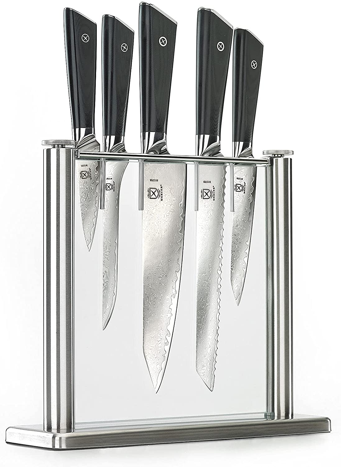 Mercer Culinary Premium Grade Super Steel 6-Piece Knife Set with Glass Block Stand, G10 Handles