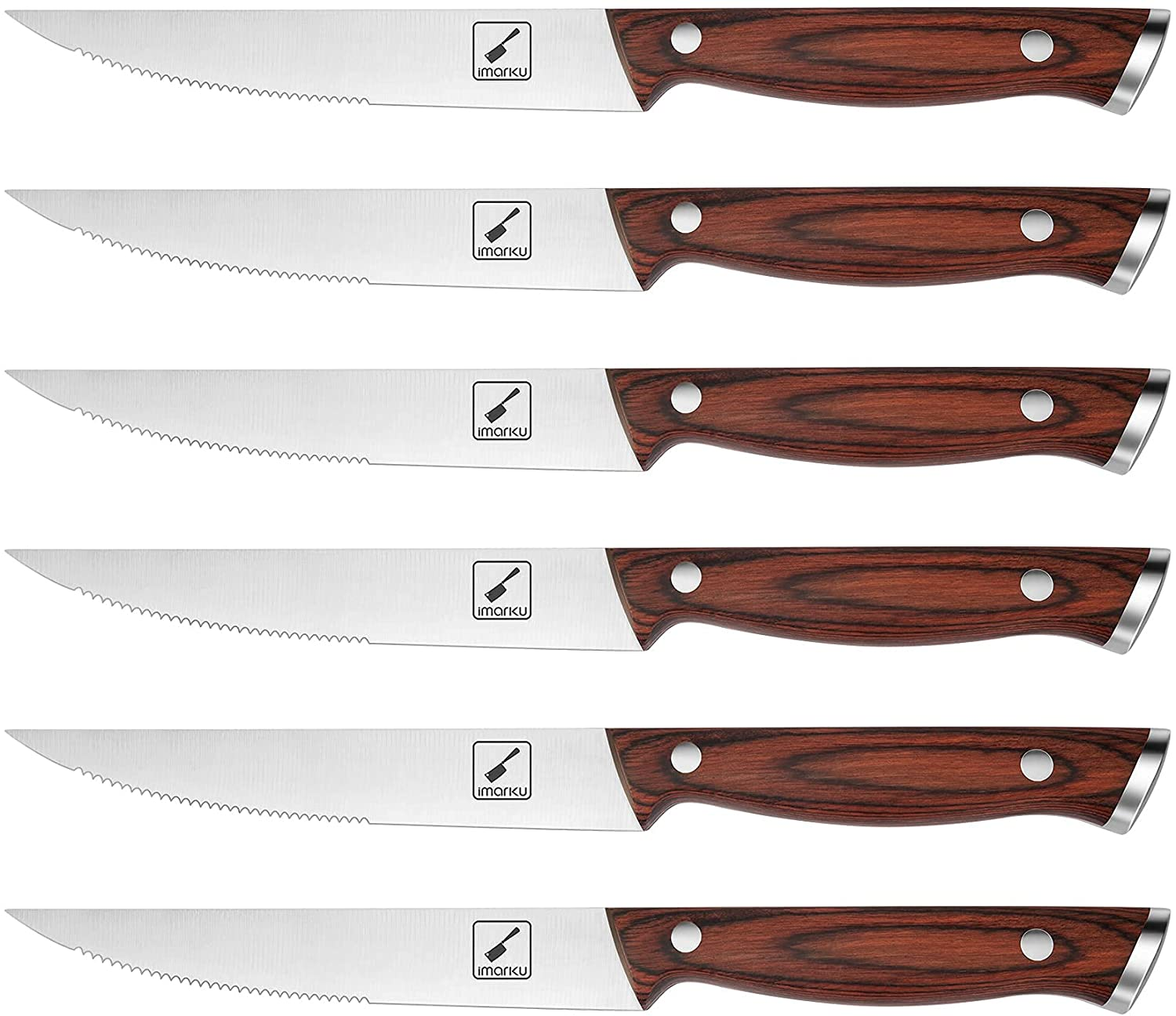 Steak Knife Set, Imarku 6-Piece Steak Knives, 5Cr15Mov German Stainless Steel Premium Serrated Steak Knife with Ergonomic Handle and Gift Box