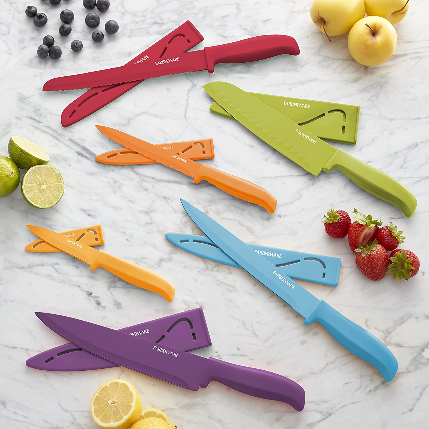 Farberware 12-Piece Non-Stick Resin Cutlery Knife Set, Multicolor