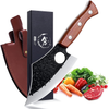 Purple Dragon Meat Cleaver Boning Knife Hand Forged Butcher Chef Knife Fillet Knife High Carbon Steel Full Tang with Leather Sheath Outdoor Knife for Kitchen Camping BBQ