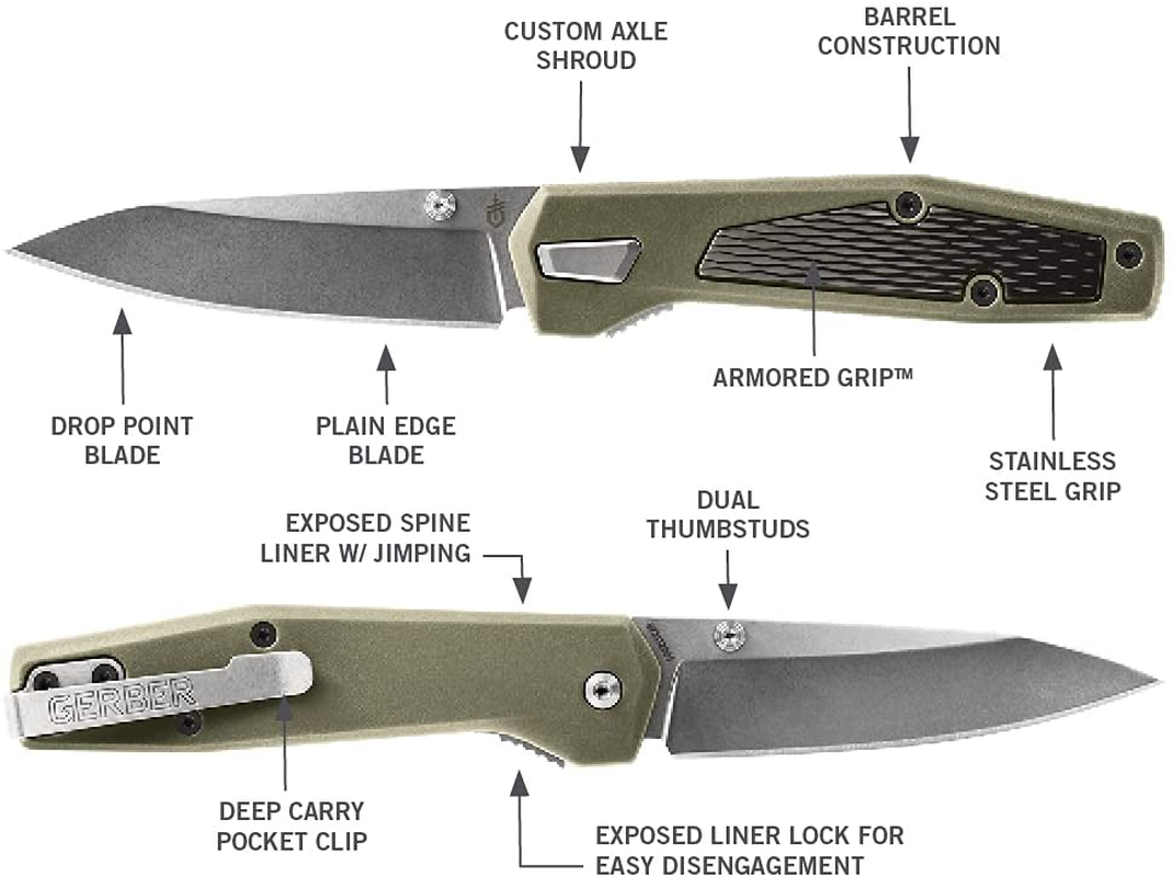Gerber Gear Fuse Pocket Knife, 3.3 Inch Plane Edge Blade, Sage
