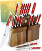 DALSTRONG Knife Set Block - 18-Pc Colossal Knife Set - Gladiator Series - German HC Steel - Red ABS Handles - Acacia Wood Stand - NSF Certified