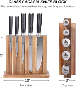 KYOKU 5-Knife Set with Block, 8” Chef Knife + 8” Bread Knife + 6.5” Carving Knife + 5” Utility Knife + 3.5” Paring Knife – Premium Japanese Steel Cutlery Kitchen Knives Set with Wooden Block