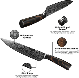 Yatoshi 5 Knife Block Set - Pro Kitchen Knife Set Ultra Sharp High Carbon Stainless Steel with Ergonomic Handle
