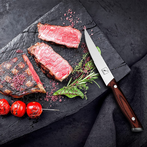 Image of Steak Knife Set, Imarku 6-Piece Steak Knives, 5Cr15Mov German Stainless Steel Premium Serrated Steak Knife with Ergonomic Handle and Gift Box