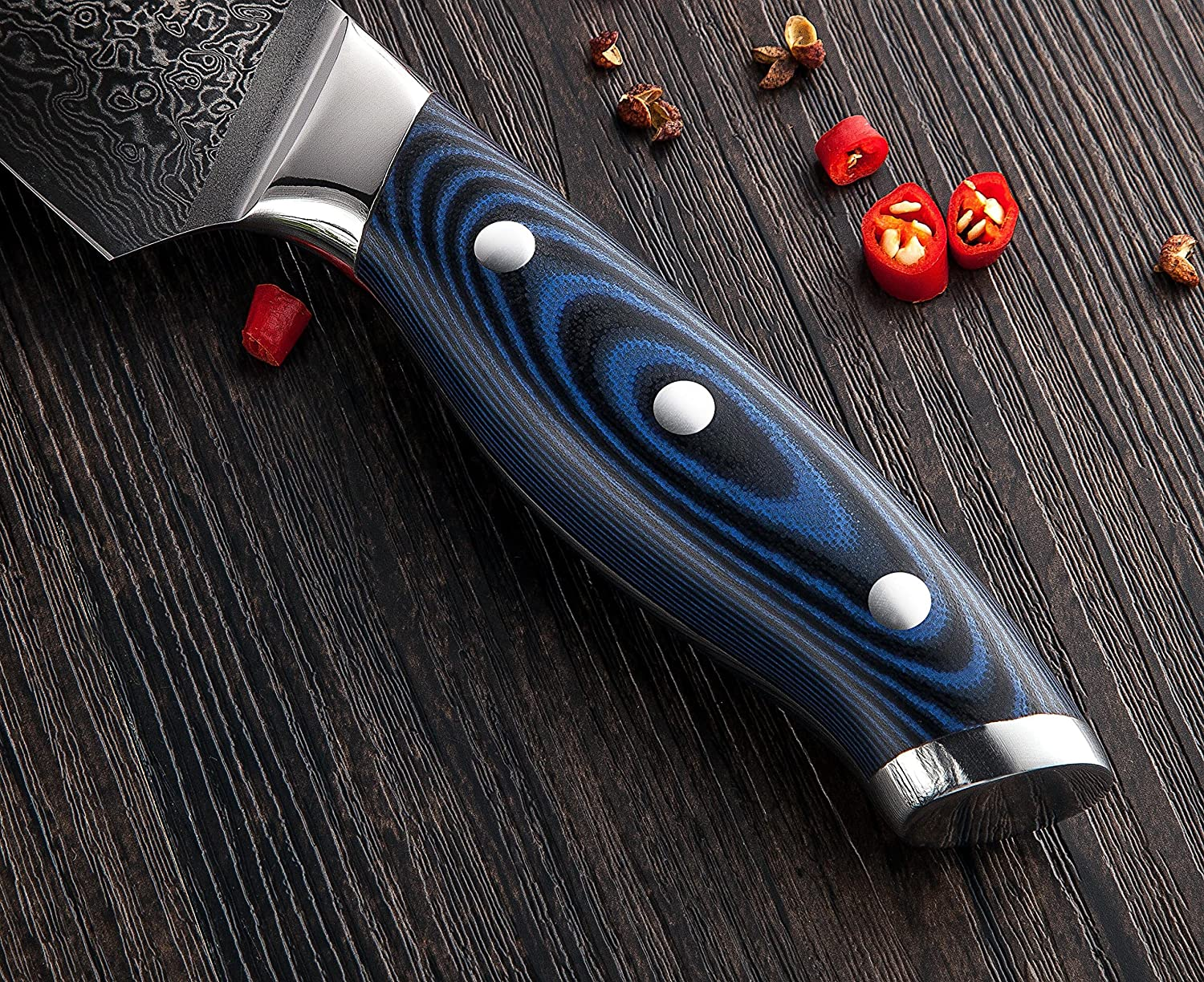 [8-Inch]Chef Knife FANTECK Professional Damascus Chef Knife High Carbon Ultra Sharp VG-10 Damascus Stainless Steel 67 Layers Kitchen Meat Cutting Gyuto Chef Knife [Gift Box]- Ergonomic Blue G10 Handle