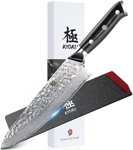 Image of KYOKU Chef Knife - 8"- Shogun Series - Japanese VG10 Steel Core Hammered Damascus Blade - with Sheath & Case