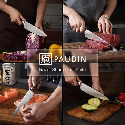 Image of Chef Knife PAUDIN N1 8 Inch Kitchen Knife, German High Carbon Stainless Steel Sharp Knife, Professional Meat Knife with Ergonomic Handle and Gift Box for Family & Restaurant