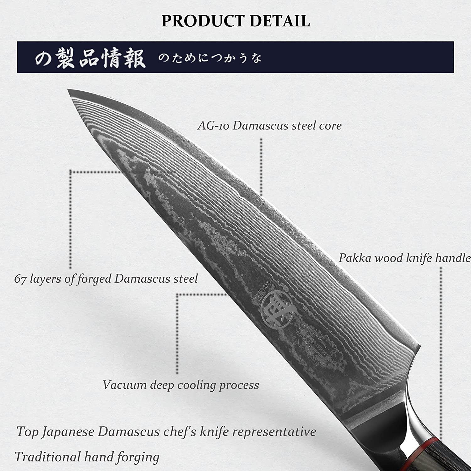 MITSUMOTO SAKARI 8 Inch Japanese Gyuto Chef Knife, AUS-10 Premium Damascus Steel Kitchen Cooking Knife, Professional Hand Forged Meat Sushi Knife (Pakkawood Handle & Gift Box)