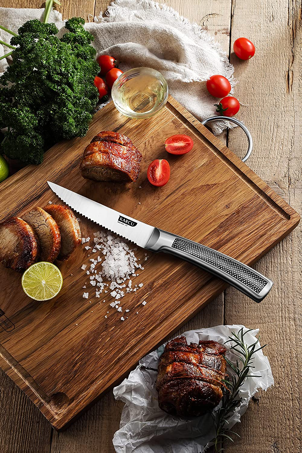 Knife Set, 14-Piece German Steel Kitchen Knife Block Sets with Built-In Sharpener, Rotating Block