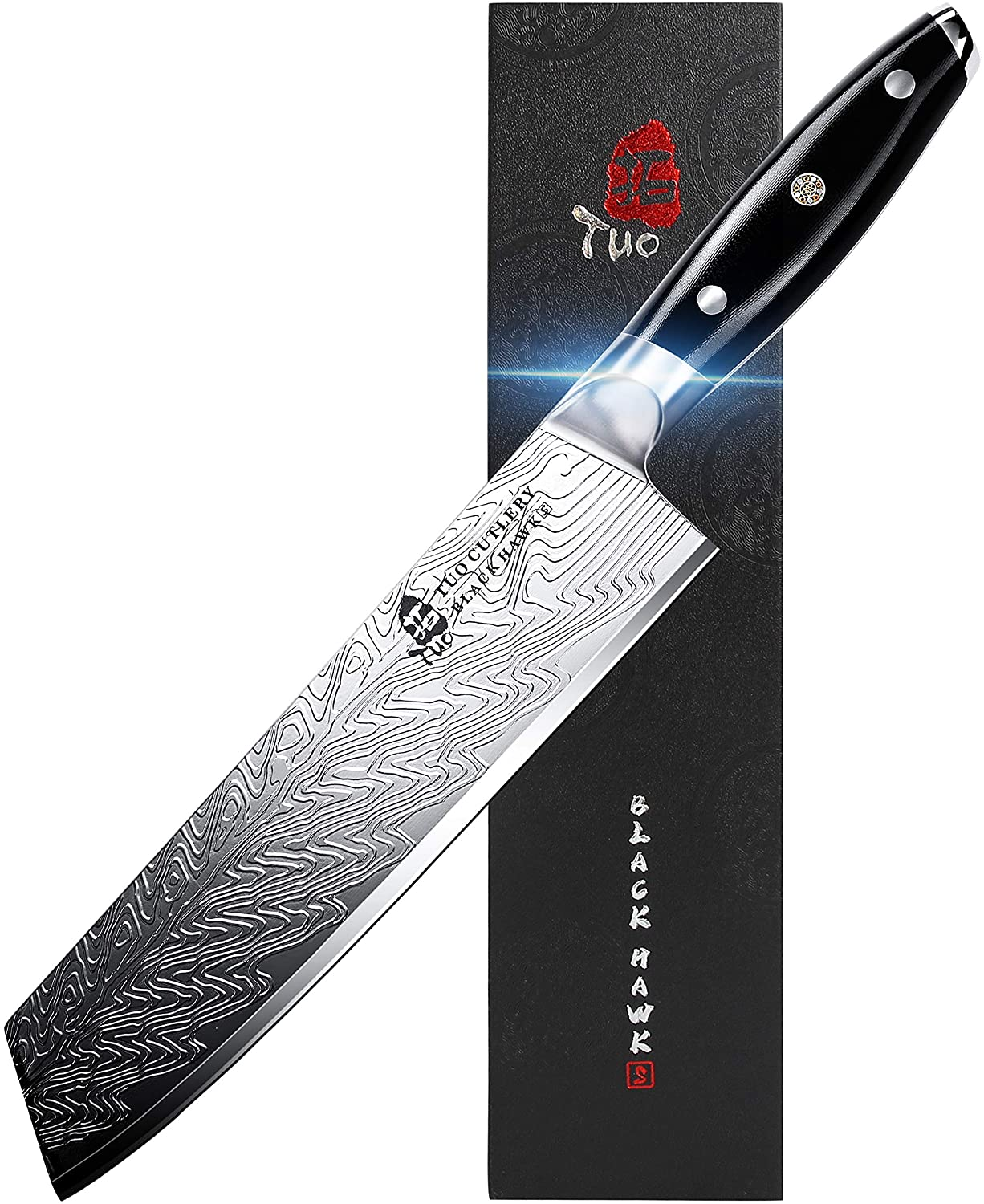 TUO Kiritsuke Chef Knife - Vegetable Cleaver Kitchen Knife 8.5-Inch High Carbon Stainless Steel - Japanese Knives with G10 Full Tang Handle - Black Hawk-S Knives Including Gift Box