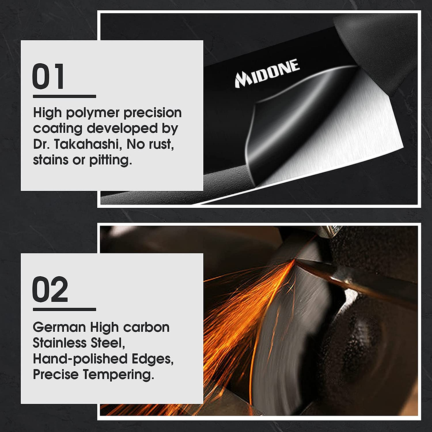 MIDONE Knife Set, 17 Pcs German High Carbon Stainless Steel Kitchen Knife Set - 7 Knives, 6 Serrated Steak Knives, Scissors, Peeler & Sharpener with Acrylic Stand, Black…