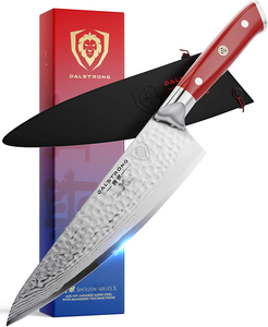 DALSTRONG Chef Knife - 8 Inch - Shogun Series - Damascus - Japanese AUS-10V Super Steel Kitchen Knife - Red Handle - Razor Sharp Knife - W/Sheath