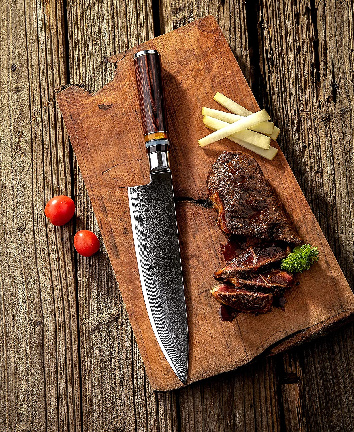 [8 Inch]Chef Knife,Fanteck Kitchen Knife VG10 Damascus Professional Sharp High Carbon Stainless Steel 67-Layer Meat Sushi Fruit Cutting Gyuto Chef Knife[Gift Box]Ergonomic Pakkawood Handle-Acrylic Rim