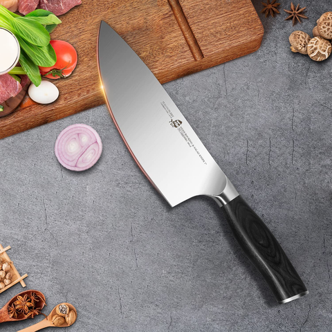 Image of TUO Herb Rocking&Salad Knife- 7 Inch Vegetable Cleaver, German HC Steel Ergonomic Pakkawood Handle Gift Box Cutlery, Fiery Phoenix Series - Black
