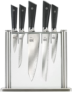 Mercer Culinary Premium Grade Super Steel 6-Piece Knife Set with Glass Block Stand, G10 Handles