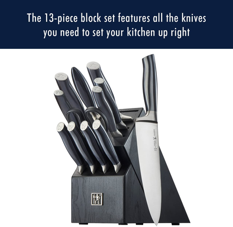 Image of HENCKELS Graphite 13-Pc Self Sharpening Knife Set with Block, Kitchen Knife Sharpener, Chef Knife, Steak Knife, Black, Stainless Steel