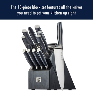 HENCKELS Graphite 13-Pc Self Sharpening Knife Set with Block, Kitchen Knife Sharpener, Chef Knife, Steak Knife, Black, Stainless Steel