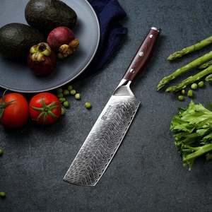 PAUDIN Damascus Nakiri Knife - 7 Inch Ultra Sharp VG10 Vegetable Knife, Beautiful Plume Pattern Kitchen Knife with Ergonomic G10 Handle, Superb Edge Retention
