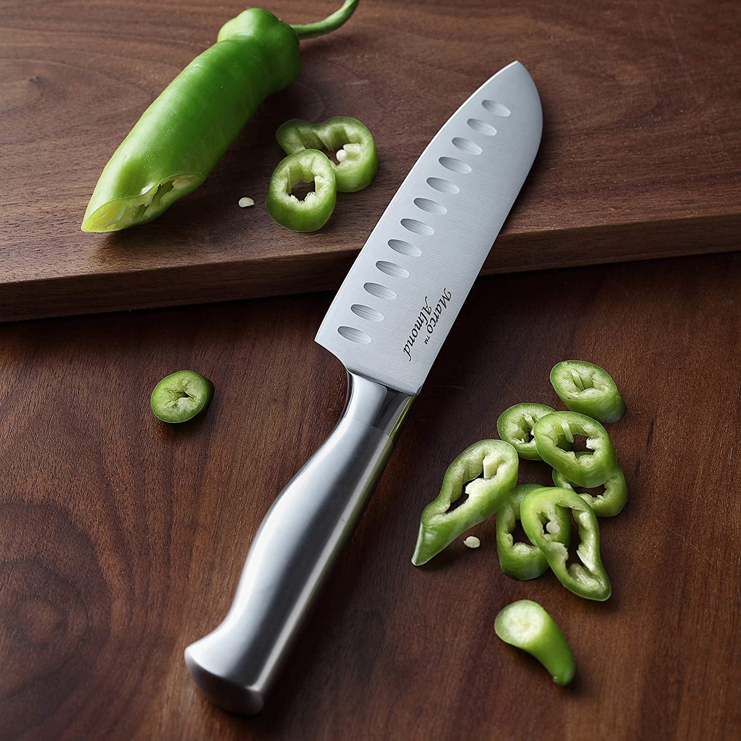 Marco Almond KYA28 Knife Sets, 14 Pieces Stainless Steel Cutlery Kitchen Knife Set with Block, Hollow Handle Self Sharpening Knife Block Set