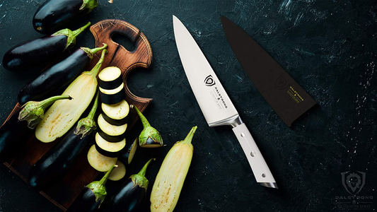 DALSTRONG Chef Knife - 8 Inch - Gladiator Series - Forged High Carbon German Steel - Razor Sharp Kitchen Knife - Full Tang - Glacial White ABS Handle - Sheath Included - NSF Certified