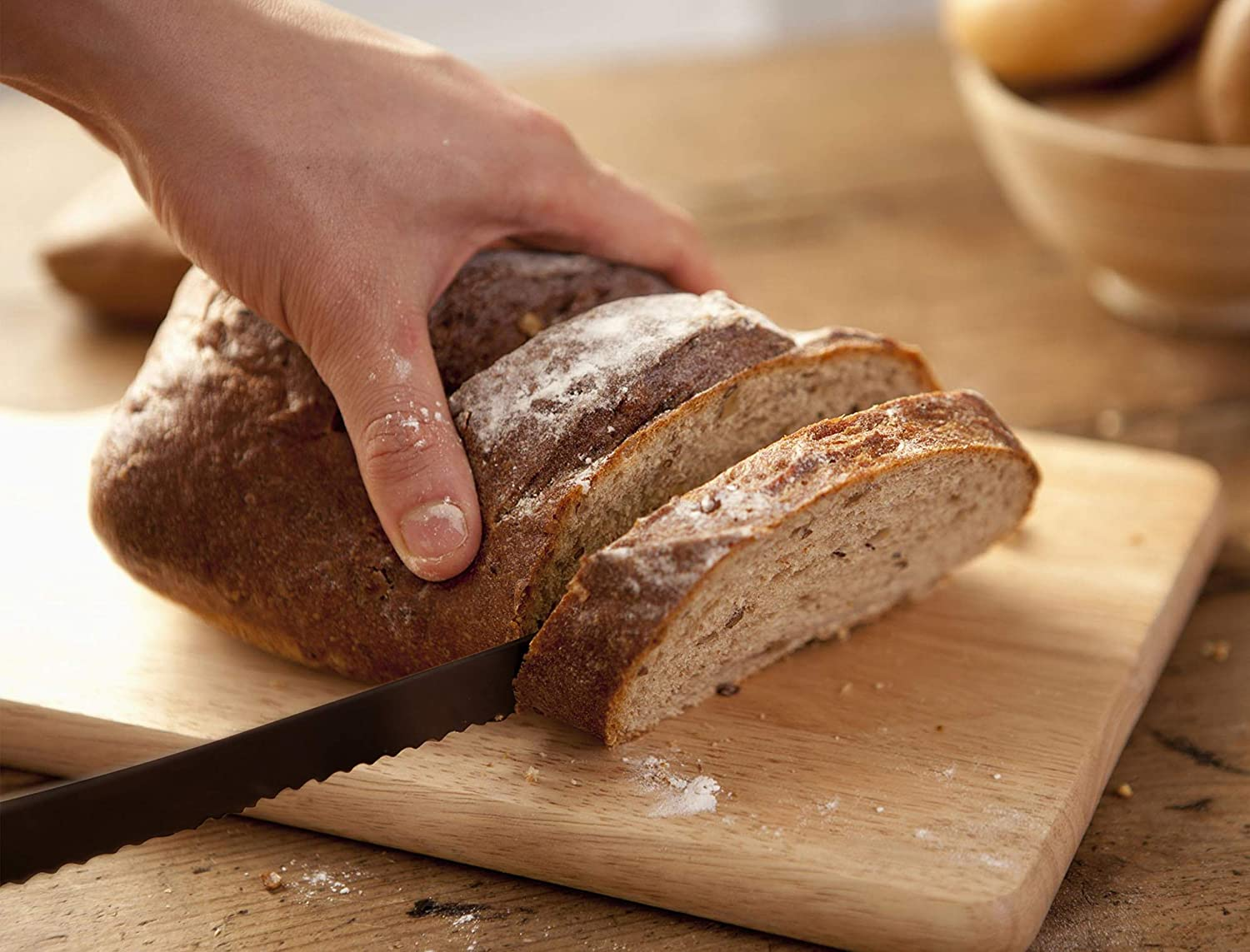 Elabo 5 Piece Black Kitchen Knife Set with Stand - Stainless Steel Non-Stick Coating Knives, Rose Gold Handle