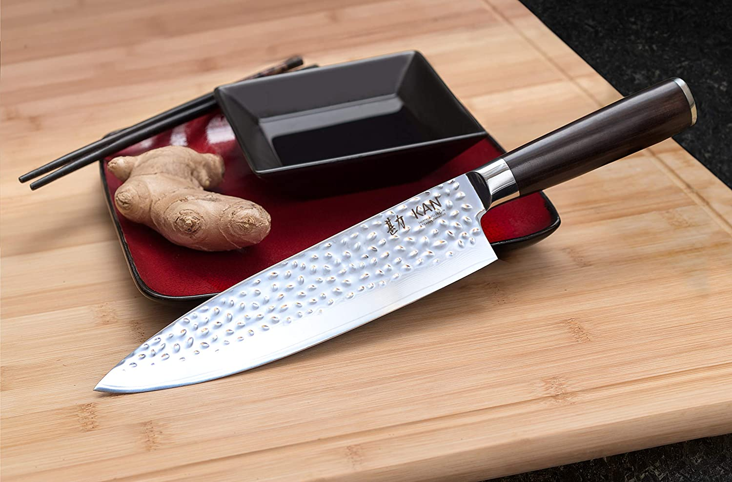 KAN Core Chef Knife 8-Inch VG-10 67 Layers Damascus Ambidextrous (Hammered VG-10 Blade, Ebony Wood Handle--Upgraded Version)