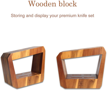 WALLOP Kitchen Knife Set - 7 Piece Knife Set with Wooden Block - German 1.4116 HC Steel Kitchen Sets - Triple Rivet Pakkawood Handle Professional Sharp Knife Block Set - Jane Series