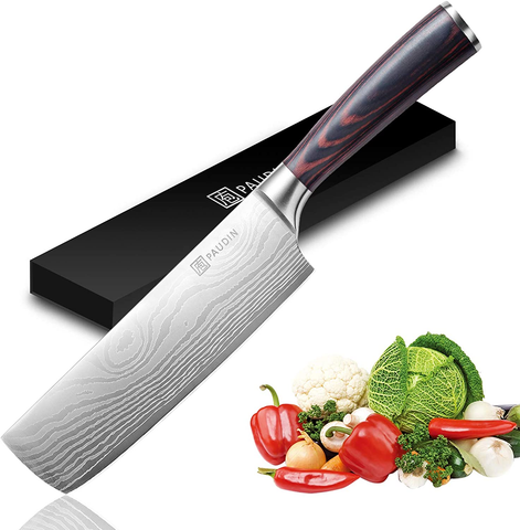 Image of Nakiri Knife - PAUDIN Razor Sharp Meat Cleaver 7 Inch High Carbon German Stainless Steel Vegetable Kitchen Knife, Multipurpose Asian Chef Knife for Home and Kitchen with Ergonomic Handle