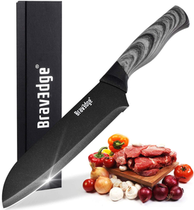 Bravedge Chef Knife 7'' Kitchen Knife, Professional Santoku Knife Cooking Knife, Ultra Sharp Stainless Steel Blade with Sheath, Ergonomic Handle Elegant Gift Box Great Gift Choice