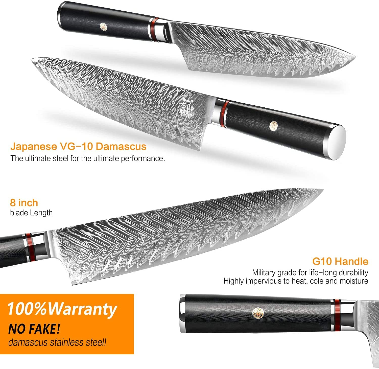 Chef Knife Damascus Japanese Chefs Knife 8 Inch VG10 Kitchen Knife Sharpest 67-Layer Damascus Steel Knife, Ergonomic,Superb Edge Retention, Gyuto Chef Knife with Gift Box