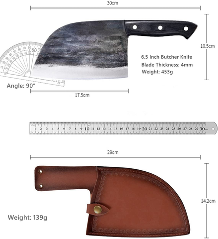 Image of Forging Serbian Chef Knife Kitchen Chef Knives Full Tang High Carbon Clad Steel Almasi Butcher Cleaver with Leather Sheath (B-Almasi Knife)