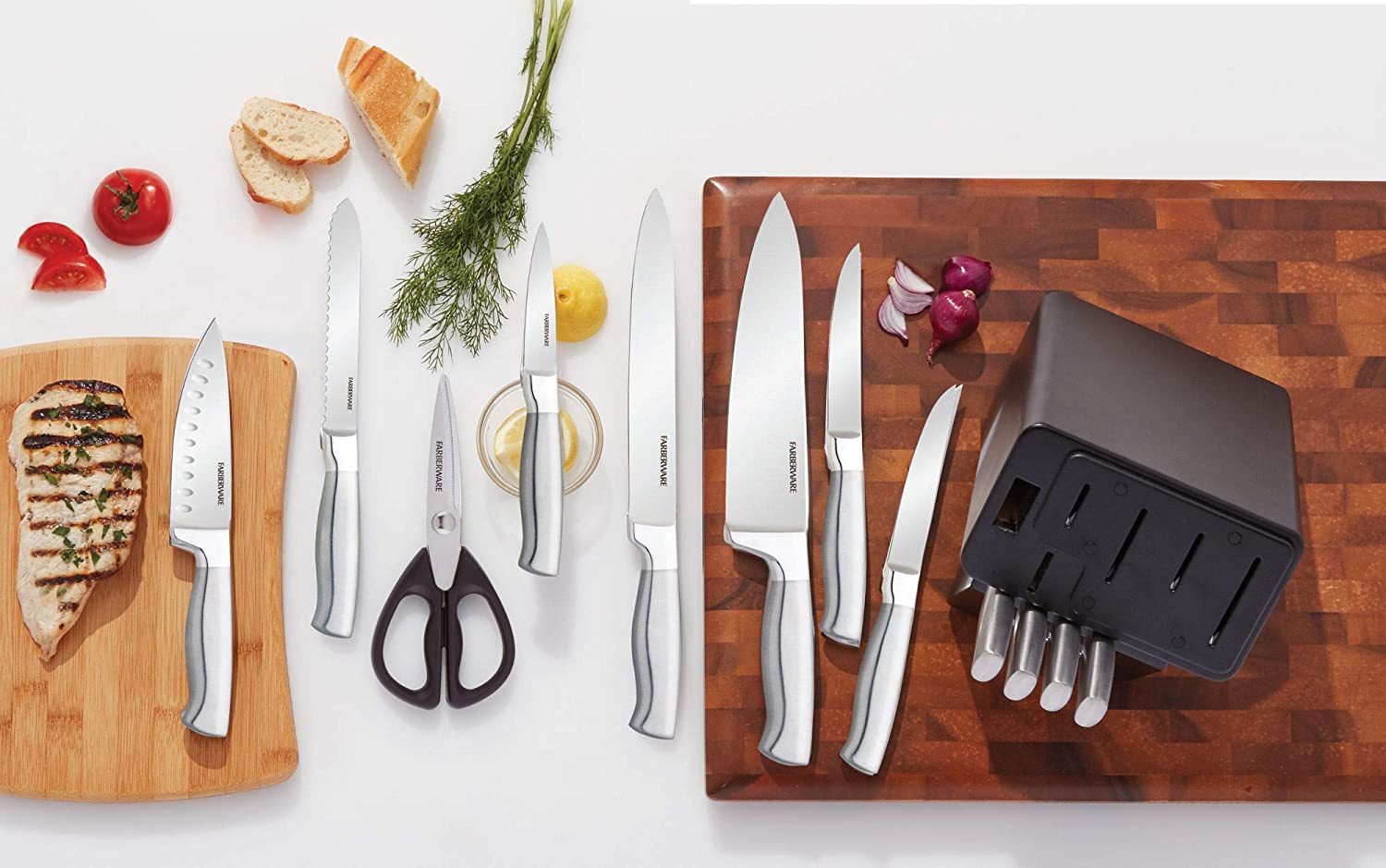 Farberware Self-Sharpening 13-Piece Knife Block Set with Edgekeeper Technology, Black -