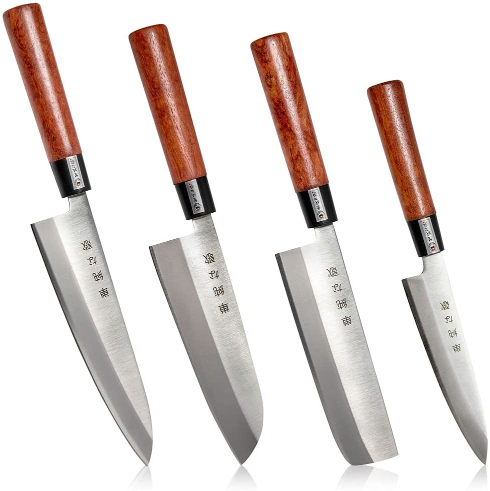 Traditional Japanese Professional Kitchen Chef Knife Set - Premium Gyuto Santoku Nakiri Petty High Corrosion Resistance Full Tang Knife Set