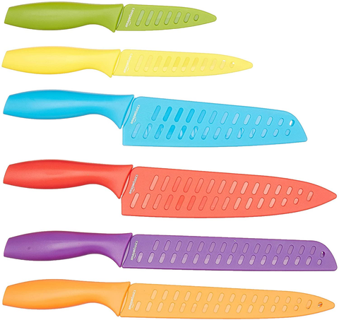 Image of Amazon Basics 12-Piece Color-Coded Kitchen Knife Set, 6 Knives with 6 Blade Guards