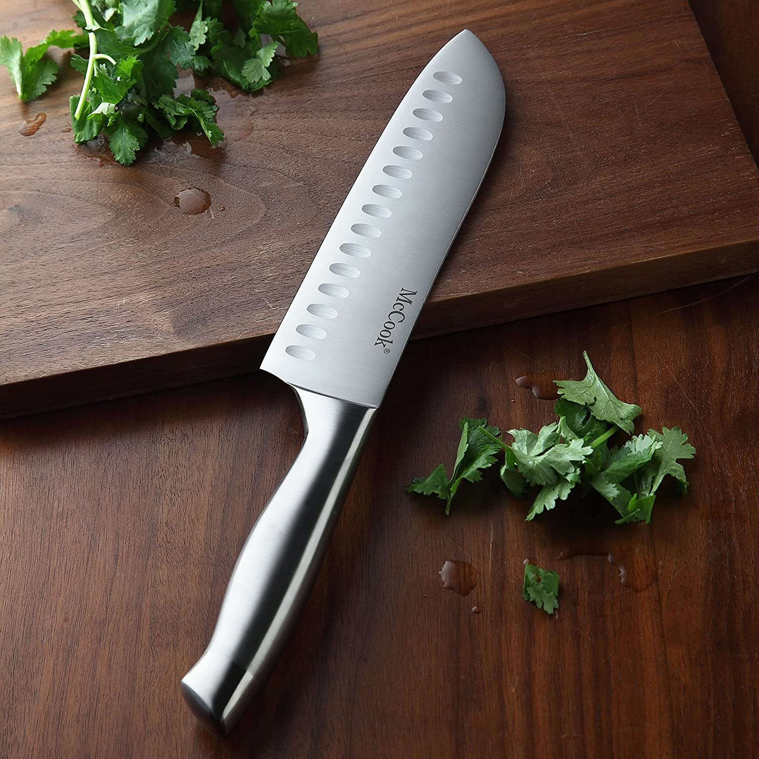 Mccook MC35 Knife Sets,11 Pieces German Stainless Steel Hollow Handle Self Sharpening Kitchen Knife Set in Acacia Block