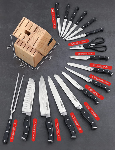 Image of Kitchen Knife Set, PARIS RHÔNE 16-Piece High-Carbon Stainless Steel Knife Set with Block, Chef Knife, Bread Knife, Paring Knife, Built-In Sharpener, Ergonomic ABS Full Tang Handle, All-In-One