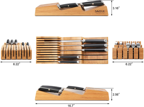 Image of Saveur Selects 1026306 German Steel Forged 6-Piece Knife Set with Bamboo in Drawer Storage Knife Block
