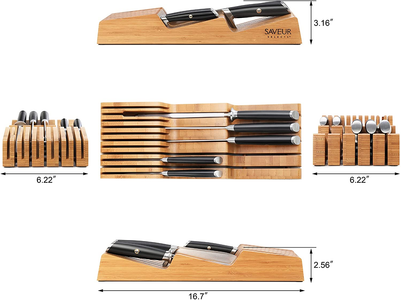 Saveur Selects 1026306 German Steel Forged 6-Piece Knife Set with Bamboo in Drawer Storage Knife Block
