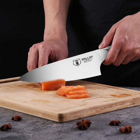 Image of WALLOP Chef Knife - 6 Inch Small Kitchen Chef Knife, Razor Sharp Cooking Knife - German Stainless Steel Japanese Gyuto Knife - Full Tang Natural Pakkawood Handle with Gift Box