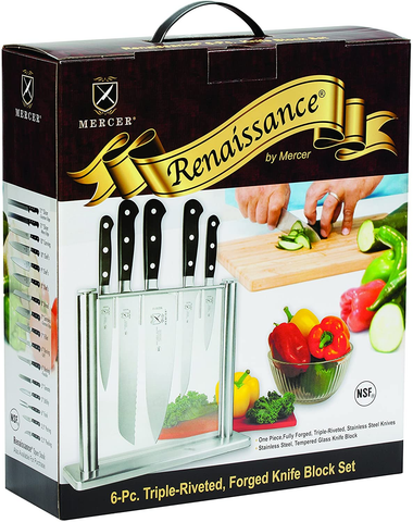 Image of Mercer Culinary M23500 Renaissance 6-Piece Forged Knife Block Set, Tempered Glass Block
