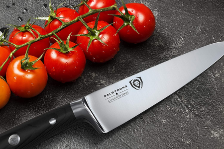 DALSTRONG Chef Knife - 7 Inch - Gladiator Series - Forged High Carbon German Steel - Razor Sharp Kitchen Knife - Full Tang - Black G10 Handle - Sheath Included - NSF Certified