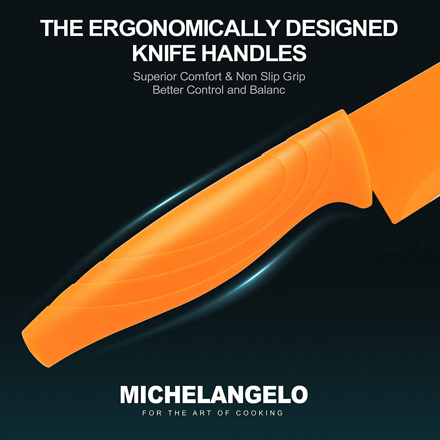 MICHELANGELO Kitchen Knife Set 10 Piece, High Carbon Stainless Steel Kitchen Knives Set, Knife Set for Kitchen, Rainbow Knife Set, Colorful Knife Set- 5 Knives & 5 Knife Sheath Covers