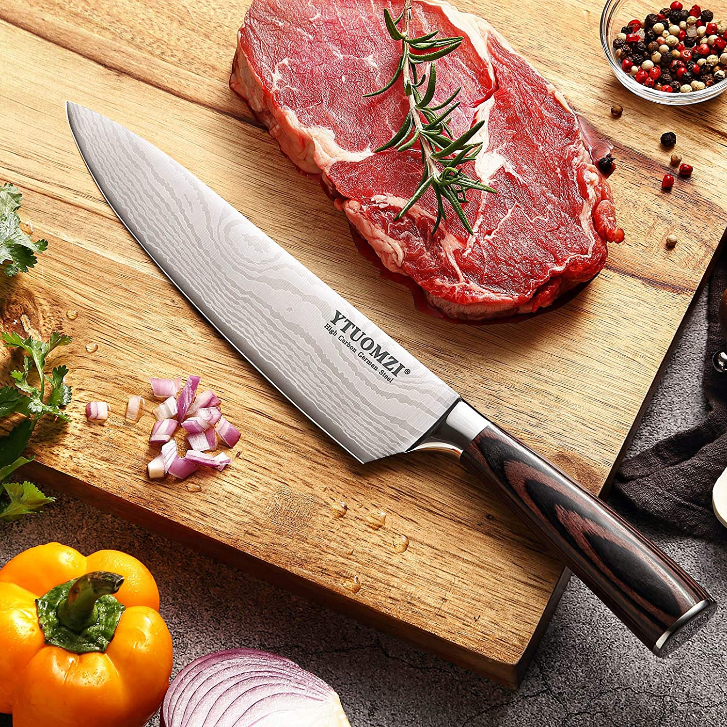 Ytuomzi Chef'S Knife with Ergonomic Handle Professional Chef Knife 8 Inch Forged, Ultra Sharp Kitchen Knife Made of German High Carbon Stainless Steel (Chef Knife 8 Inch)