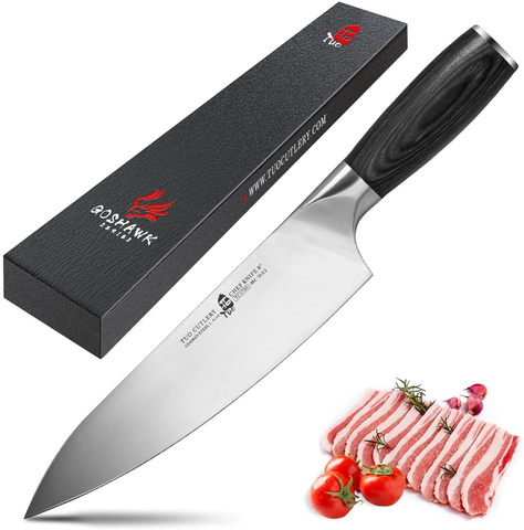 Image of TUO Kitchen Knife 8 Inch, Pro Chef Knife Cutting Knife Cooking Knife, High Carbon German Stainless Steel, Ergonomic Pakkawood Handle, Full Tang with Gift Box, Goshawk Series