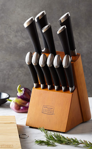 Chicago Cutlery Fusion 12 Piece Forged Premium Knife Block Set with Wooden Storage Block | Cushion-Grip Handles with Stainless Steel Blades | Kitchen Knife Set