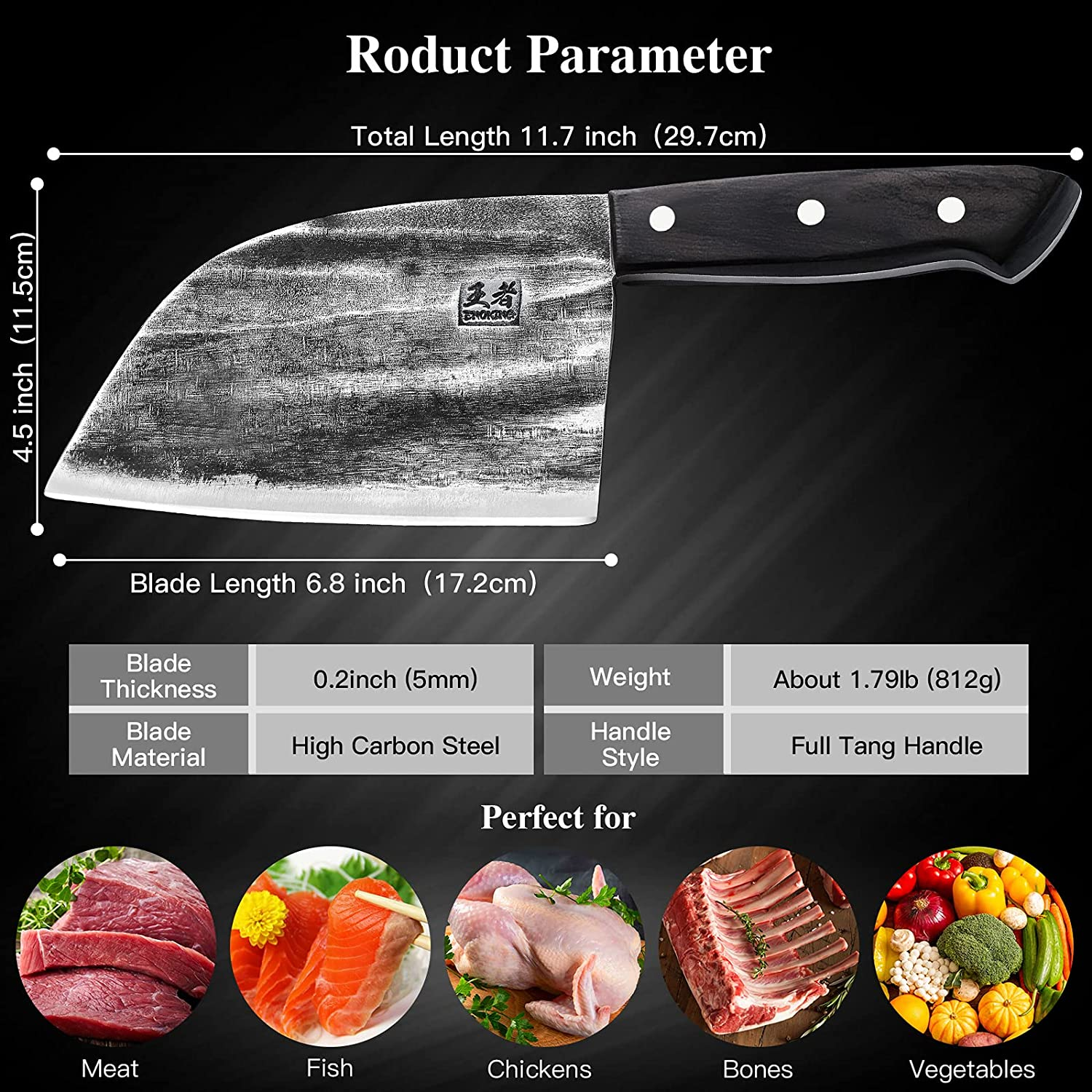 ENOKING Serbian Chef Knife Meat Cleaver Forged Butcher Knife with Full Tang Handle Leather Sheath Kitchen Knife for Kitchen, Camping, BBQ