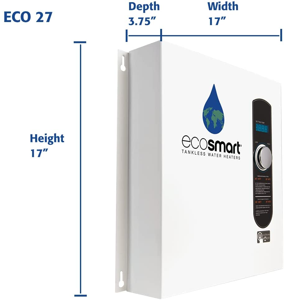 Ecosmart ECO Electric Tankless Water Heater, 27 KW at 240 Volts, 112.5 Amps with Patented Self Modulating Technology, White