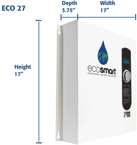 Image of Ecosmart ECO Electric Tankless Water Heater, 27 KW at 240 Volts, 112.5 Amps with Patented Self Modulating Technology, White