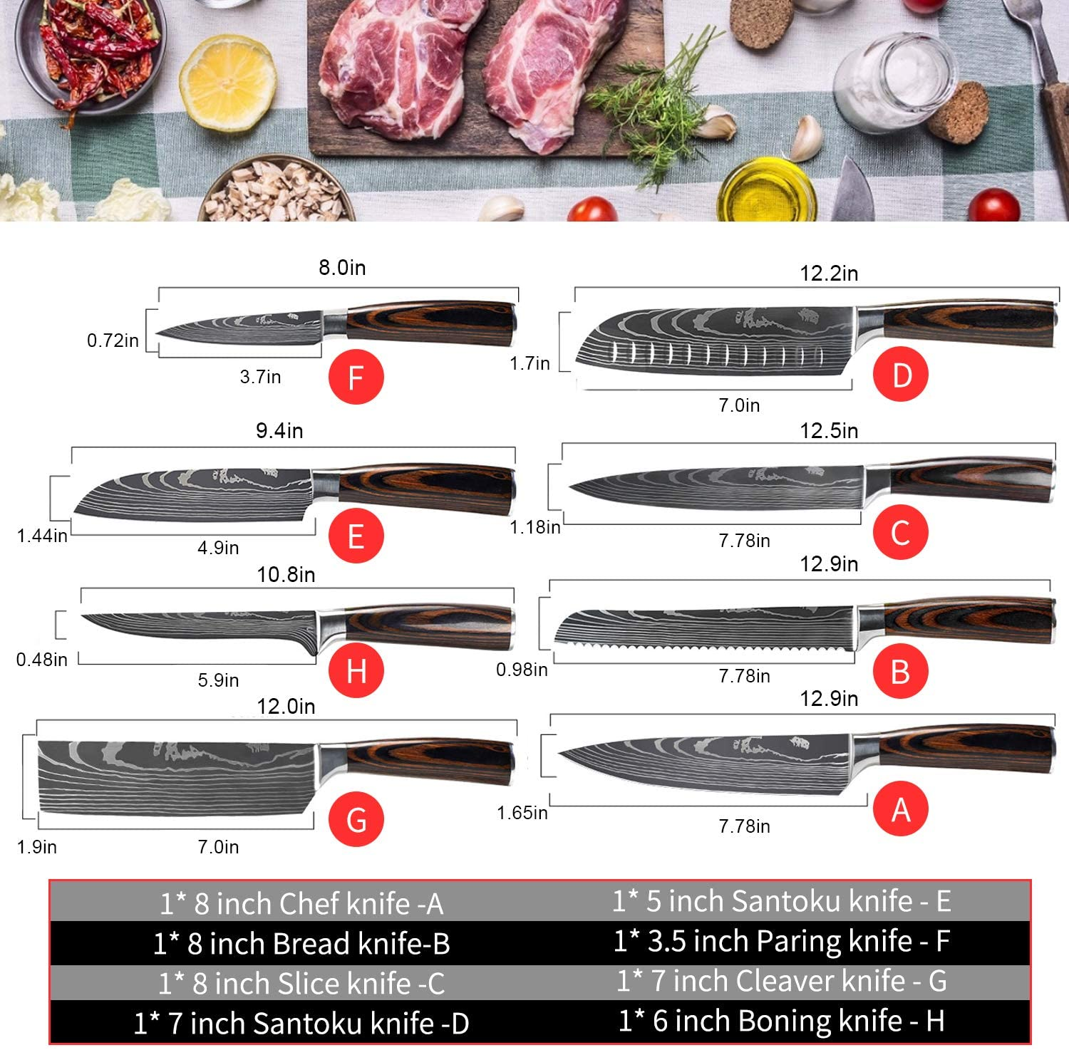 MDHAND Professional Kitchen Chef Knife Set, High-Carbon Stainless Steel Chef Knife Set with Cover, 5 Piece Knifes Set